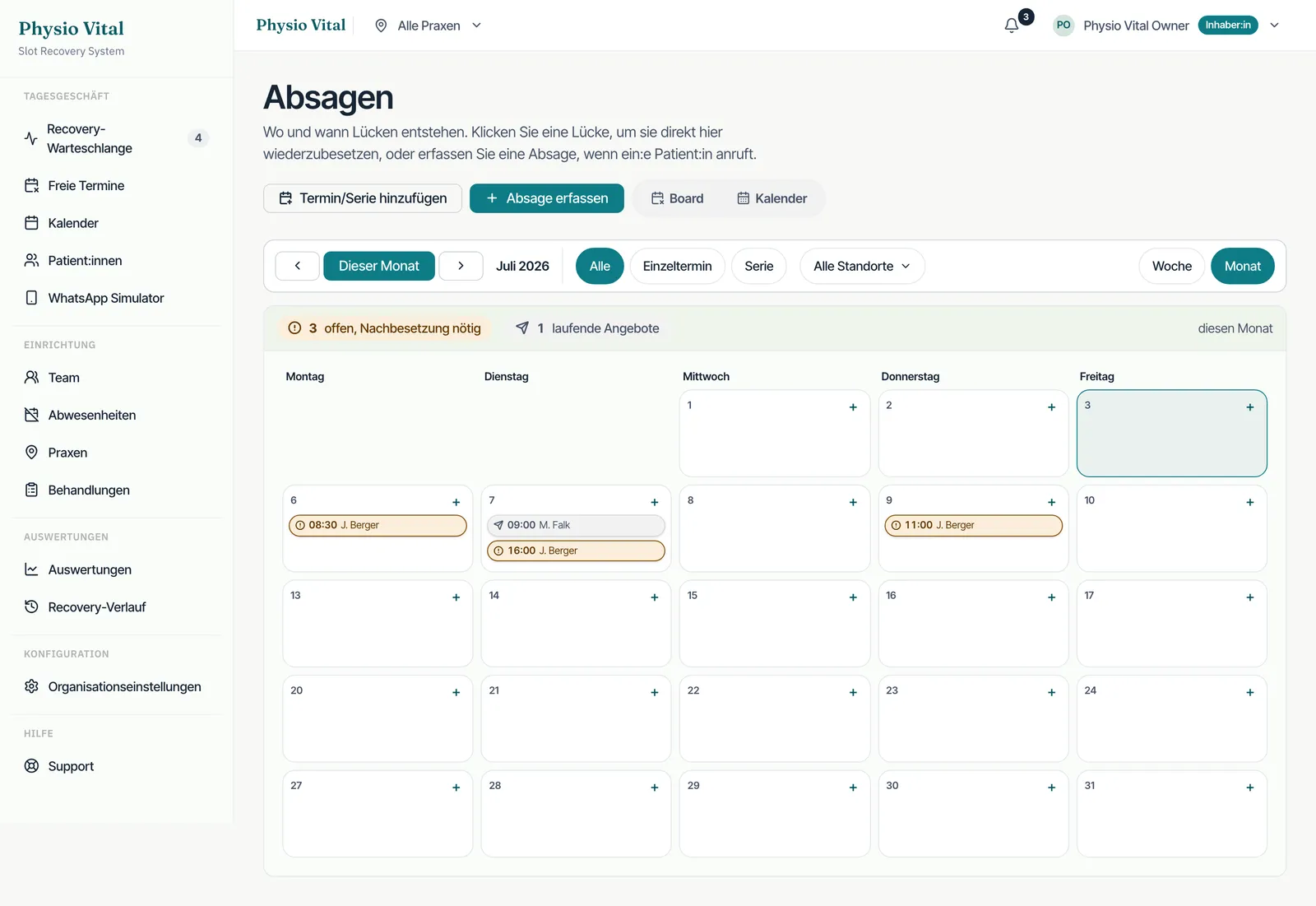 TerminJet: Absagen-Board