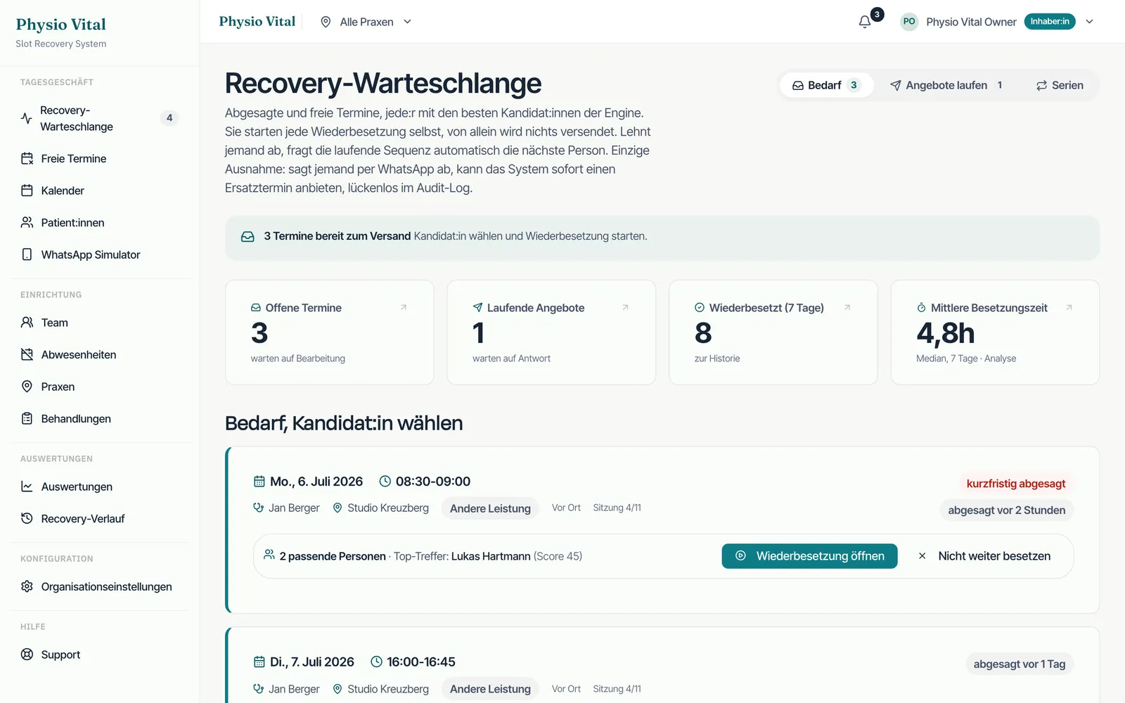 TerminJet: Recovery-Warteschlange